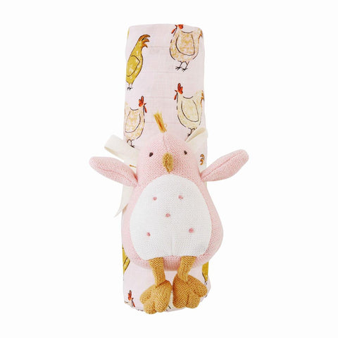 Pink Chick Swaddle & Rattle