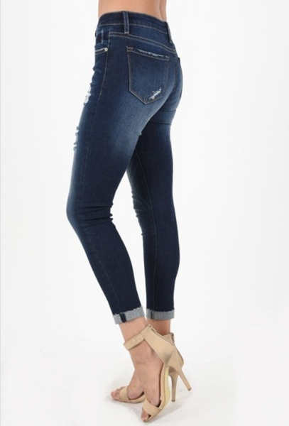 Distressed Dark Ankle Skinny