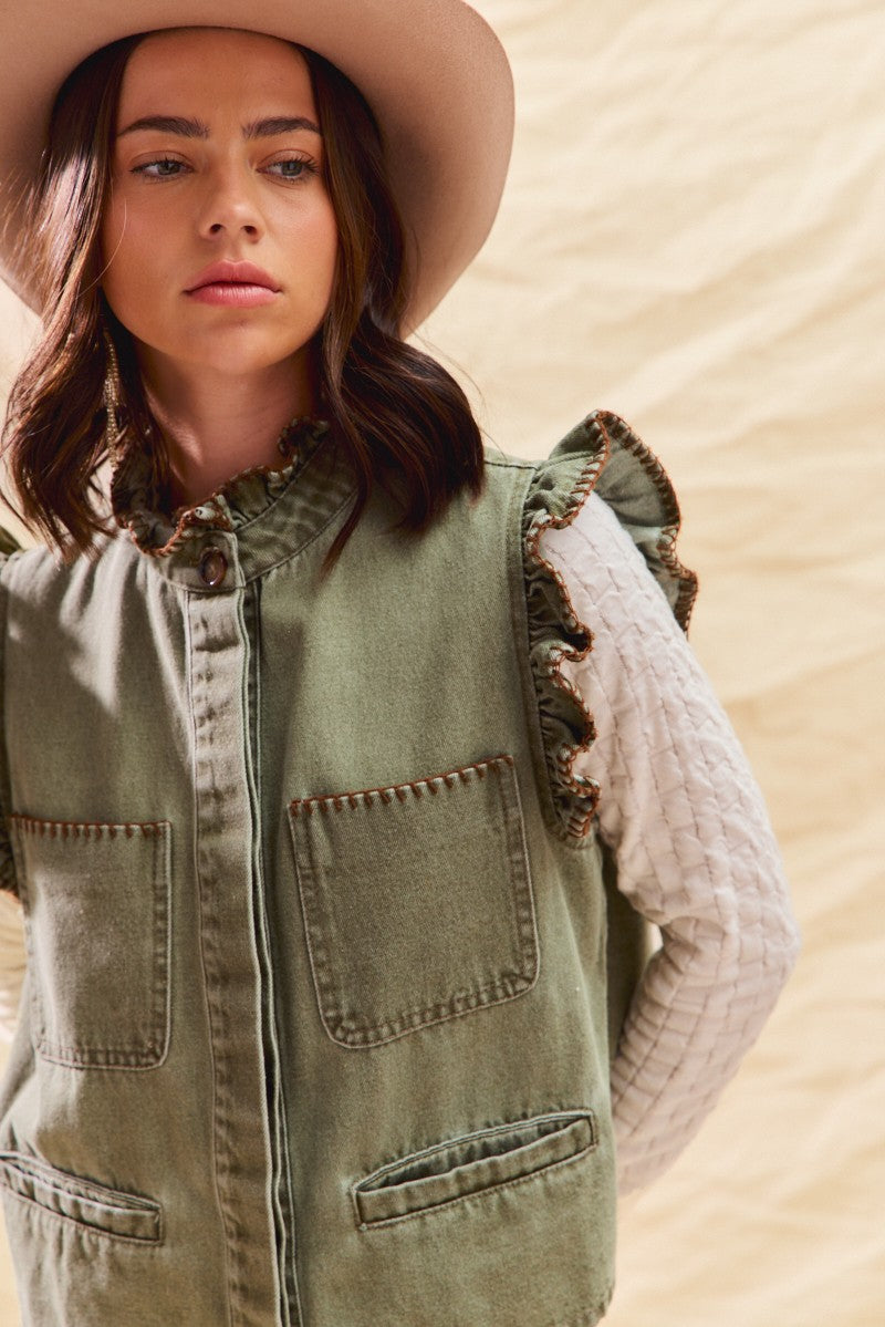 Overstitch Olive Vest
