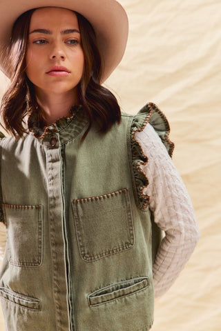 Overstitch Olive Vest