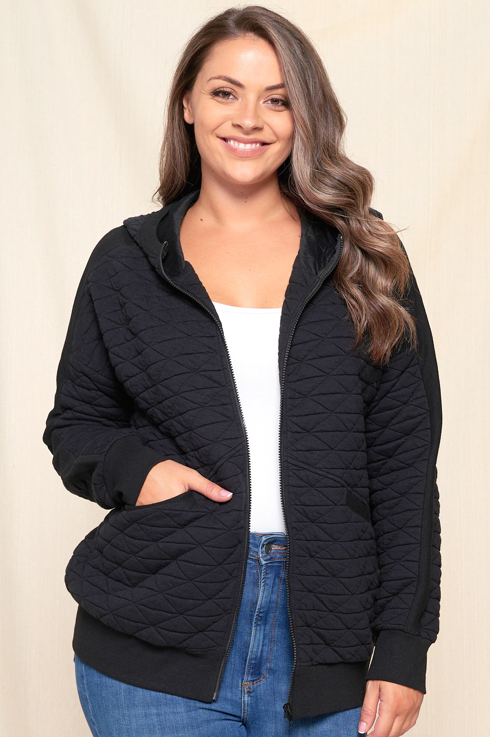 Quilted Black Zip Up+