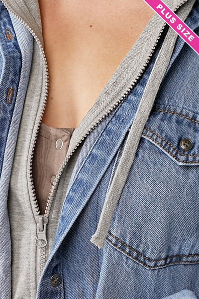 Lacy Hooded Denim Zip Up+