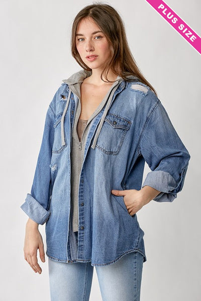 Lacy Hooded Denim Zip Up+