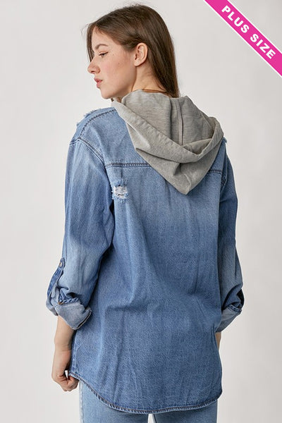 Lacy Hooded Denim Zip Up+