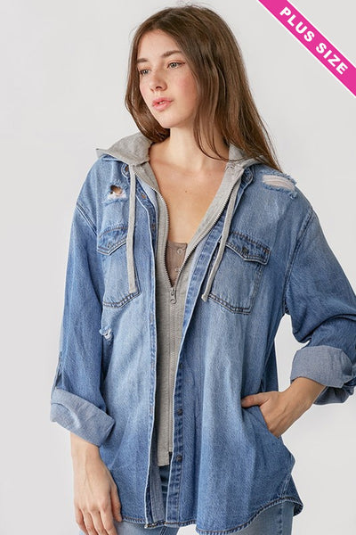 Lacy Hooded Denim Zip Up+