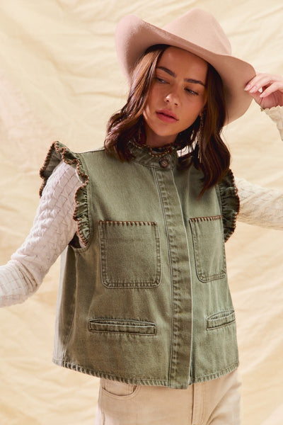 Overstitch Olive Vest