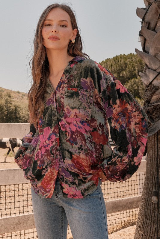 Velour Floral Blouse