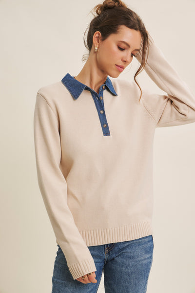 Denim Trim Sweater