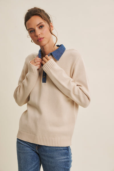 Denim Trim Sweater