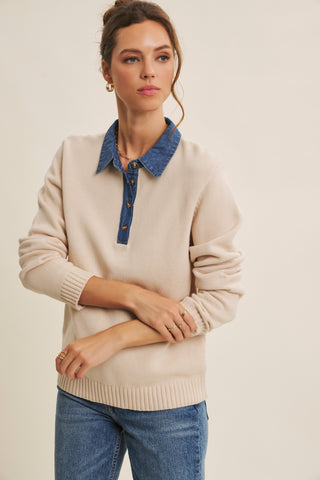 Denim Trim Sweater