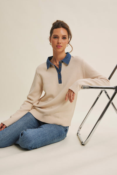 Denim Trim Sweater