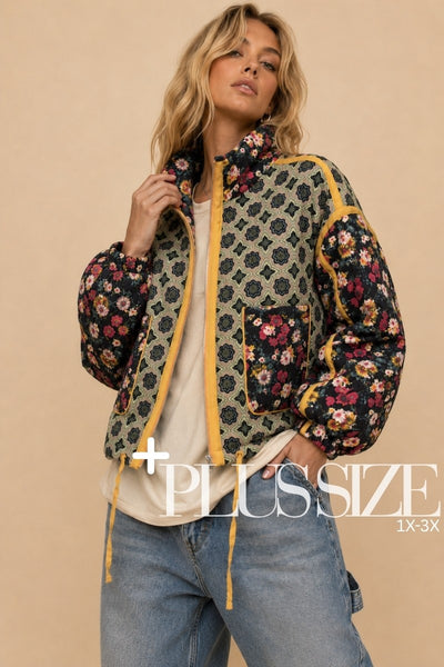 Patchwork Quilted Bomber Jacket+