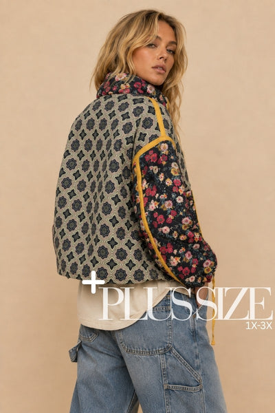 Patchwork Quilted Bomber Jacket+
