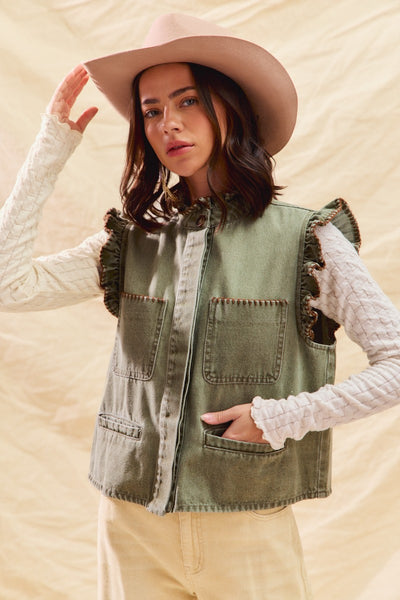 Overstitch Olive Vest