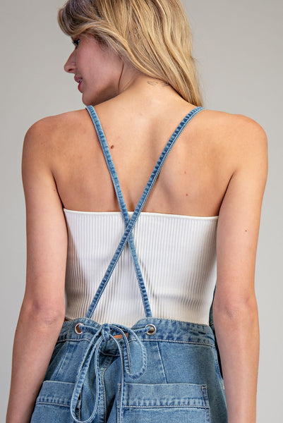Drawstring Denim Jumpsuit