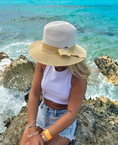 Frayed Bow Trim C.C Panama Hat