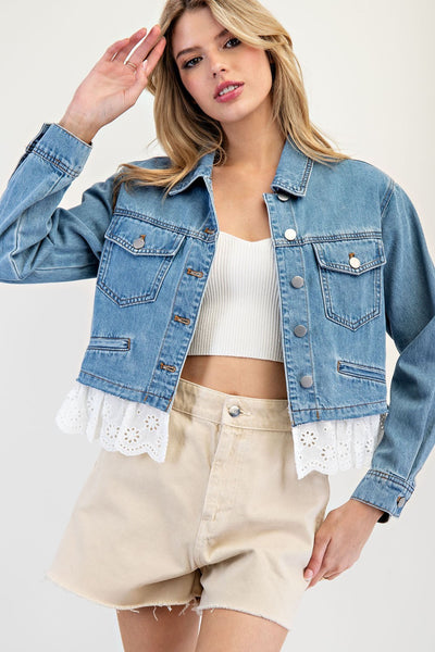 Lace Trim Denim Jacket