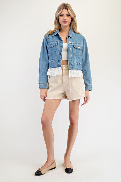 Lace Trim Denim Jacket