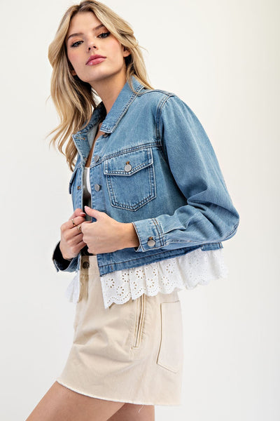 Lace Trim Denim Jacket