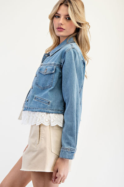 Lace Trim Denim Jacket