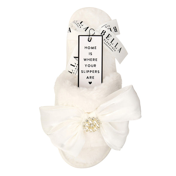 Plush Slippers-White Crystal Bow