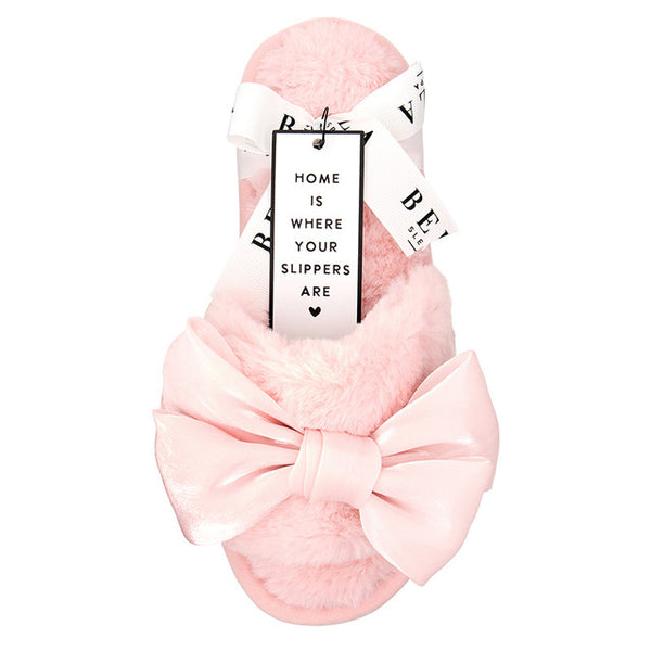 Plush Slippers-Light Blush Bow