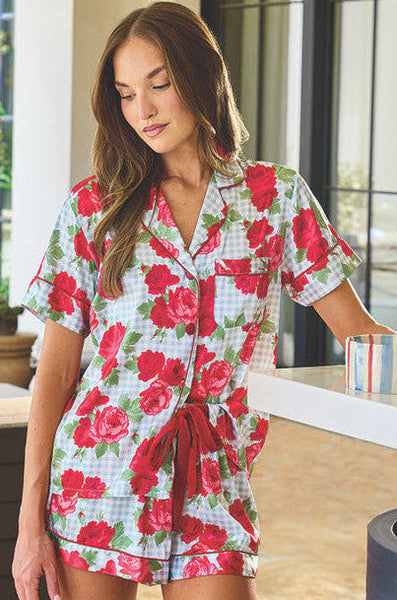 Gingham Roses Shorts PJ Set