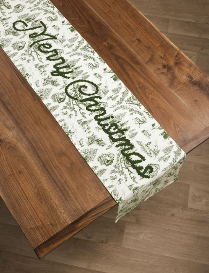 Green Toile Table Runner