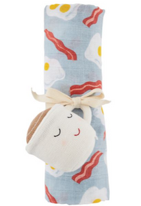 Bacon & Eggs Swaddle and Rattle Set