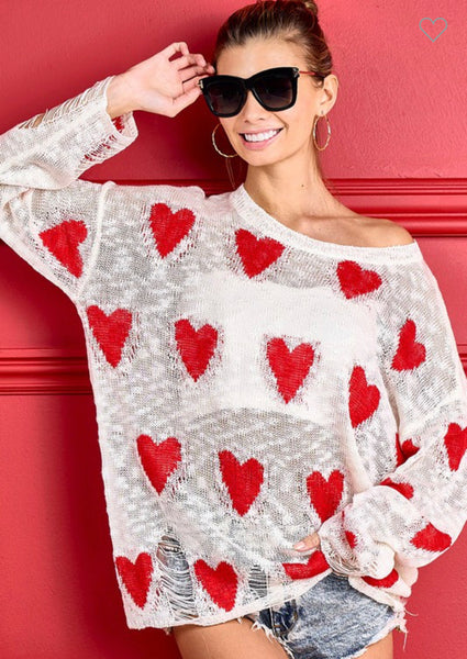 Distressed Heart Sweater Top