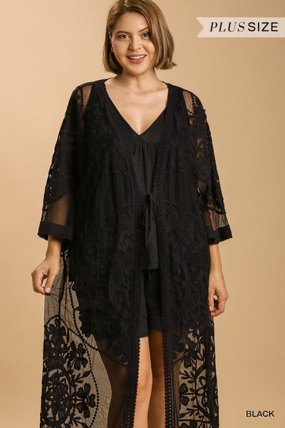 Long Black Lace Kimono+
